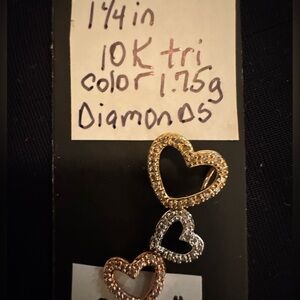 10K Tri-Color Heart Necklace Pendant - Gold, Rose Gold & Silver 1 1/4 inch 1.75g